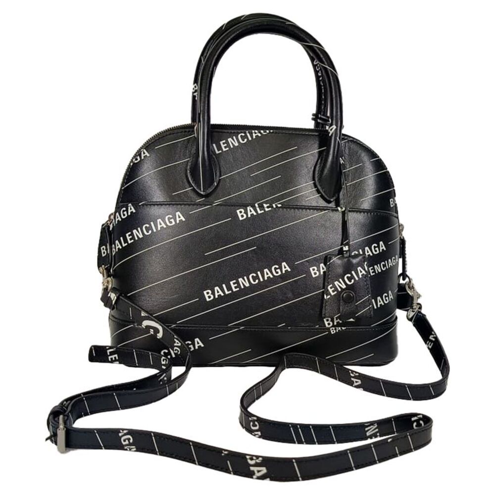 Balenciaga Small Logo Ville Printed Bag in Black Leather